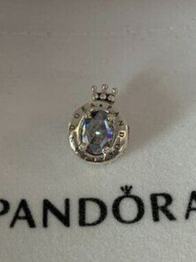 Pandora Sterling Silver Clear Sparkling Crown O Charm With Clear CZ Charm Bead